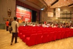 Main hall where keynotes
were held.   I love the red slip covers on the chairs.  They were
more comfortable than your standard hotel chair. 